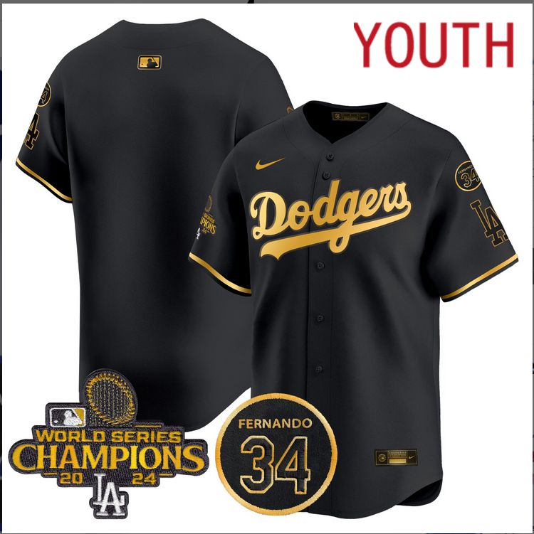 Youth  MLB Los Angeles Dodgers  blank black 2024 World Series Champions Patch Limited Jersey